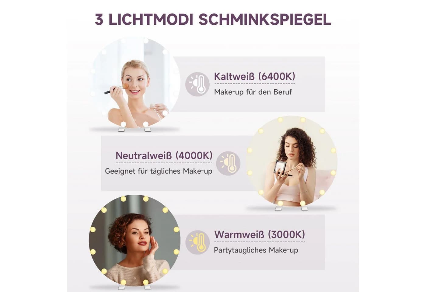 SONNI Schminkspiegel LED 3 Farben Dimmbar Touch Steckdose 80x80cm - Bild 4