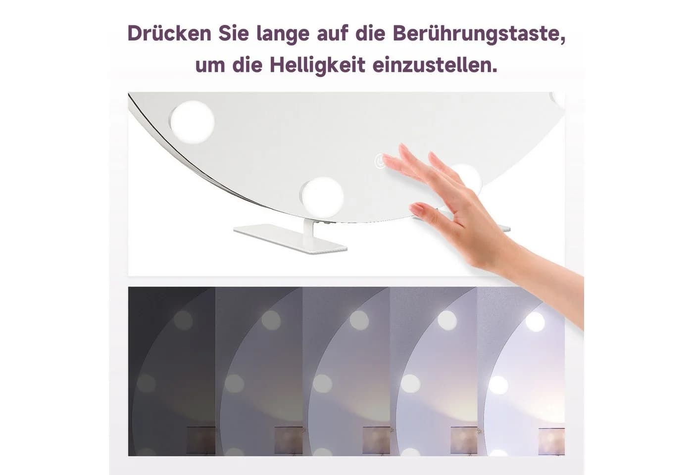 SONNI Schminkspiegel LED 3 Farben Dimmbar Touch Steckdose 80x80cm - Bild 5