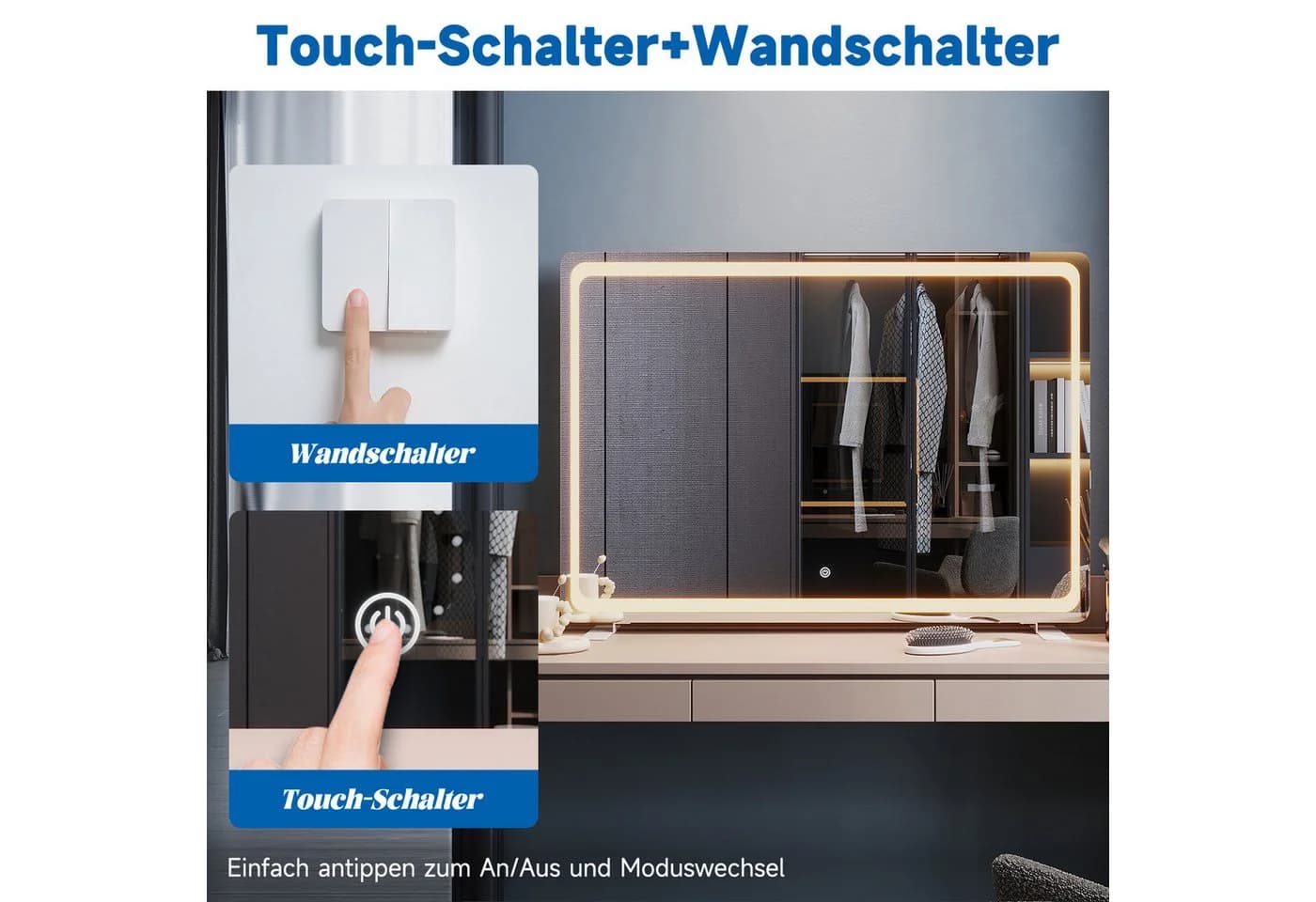 SONNI LED Schminkspiegel 100x70cm dimmbar mit Steckdose - Bild 4