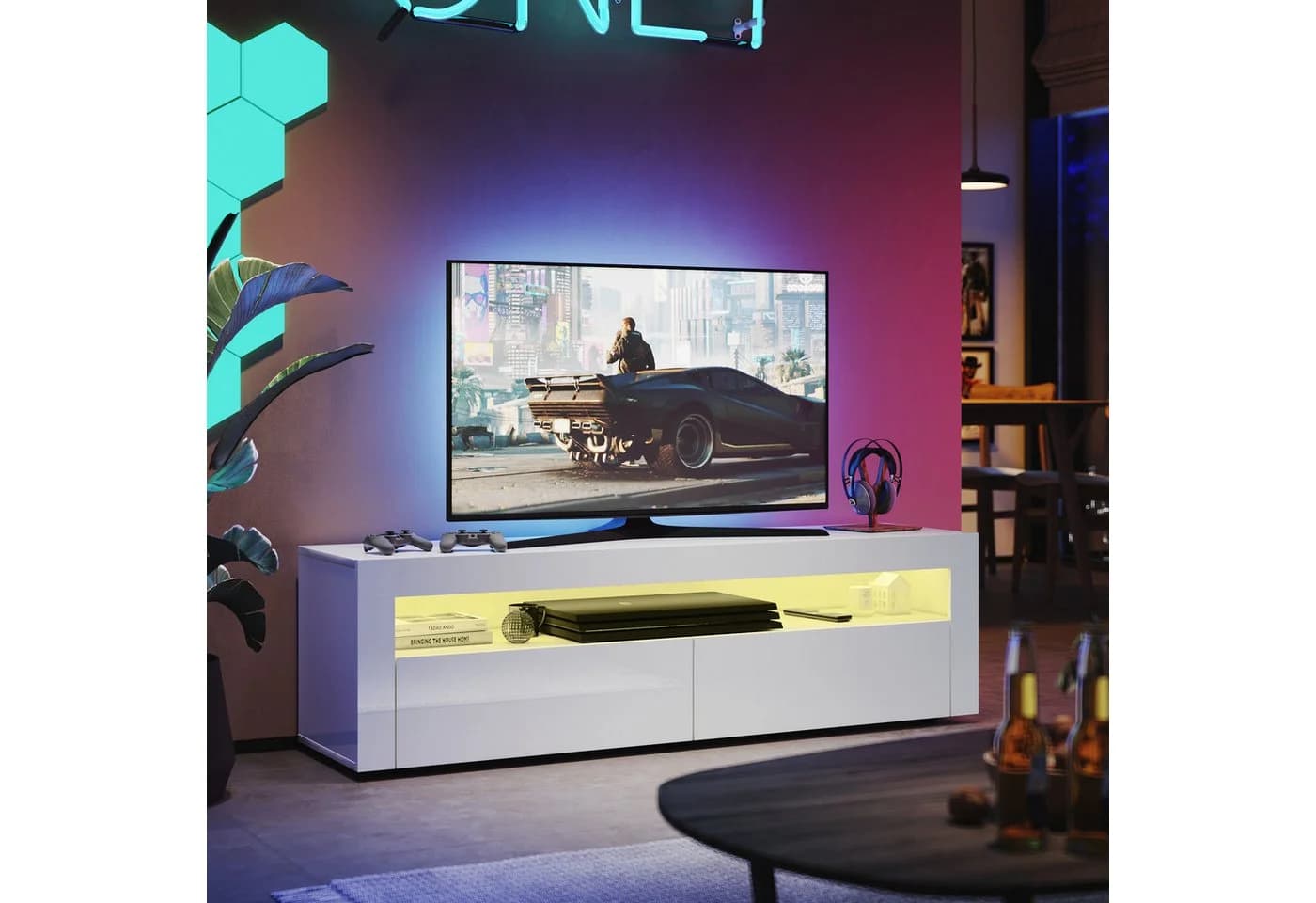 SONNI Lowboard TV-Schrank mit LED-Beleuchtung Weiß
