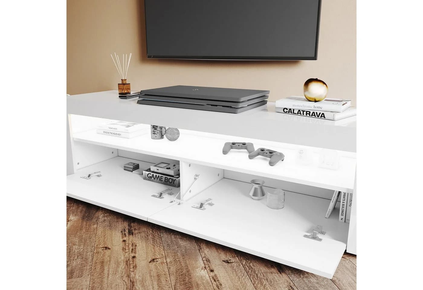 SONNI Lowboard TV-Schrank mit LED-Beleuchtung Weiß - Bild 3