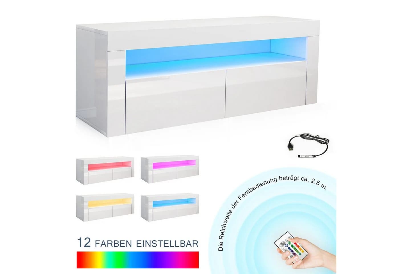 SONNI Lowboard TV-Schrank mit LED-Beleuchtung Weiß - Bild 4