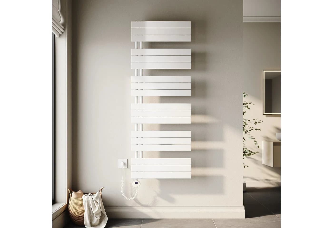SONNI Designheizkörper Handtuchwärmer Weiß mit Heizung und Timer - Bild 2