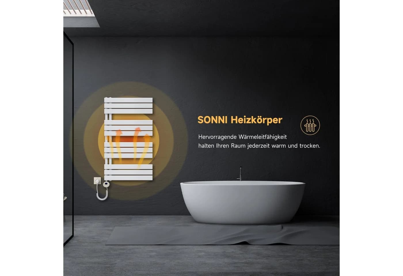 SONNI Designheizkörper Handtuchwärmer Weiß mit Heizung und Timer - Bild 3