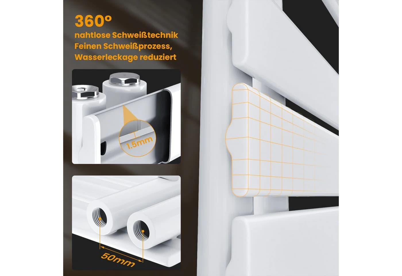 SONNI Designheizkörper Handtuchwärmer Weiß mit Heizung und Timer - Bild 5
