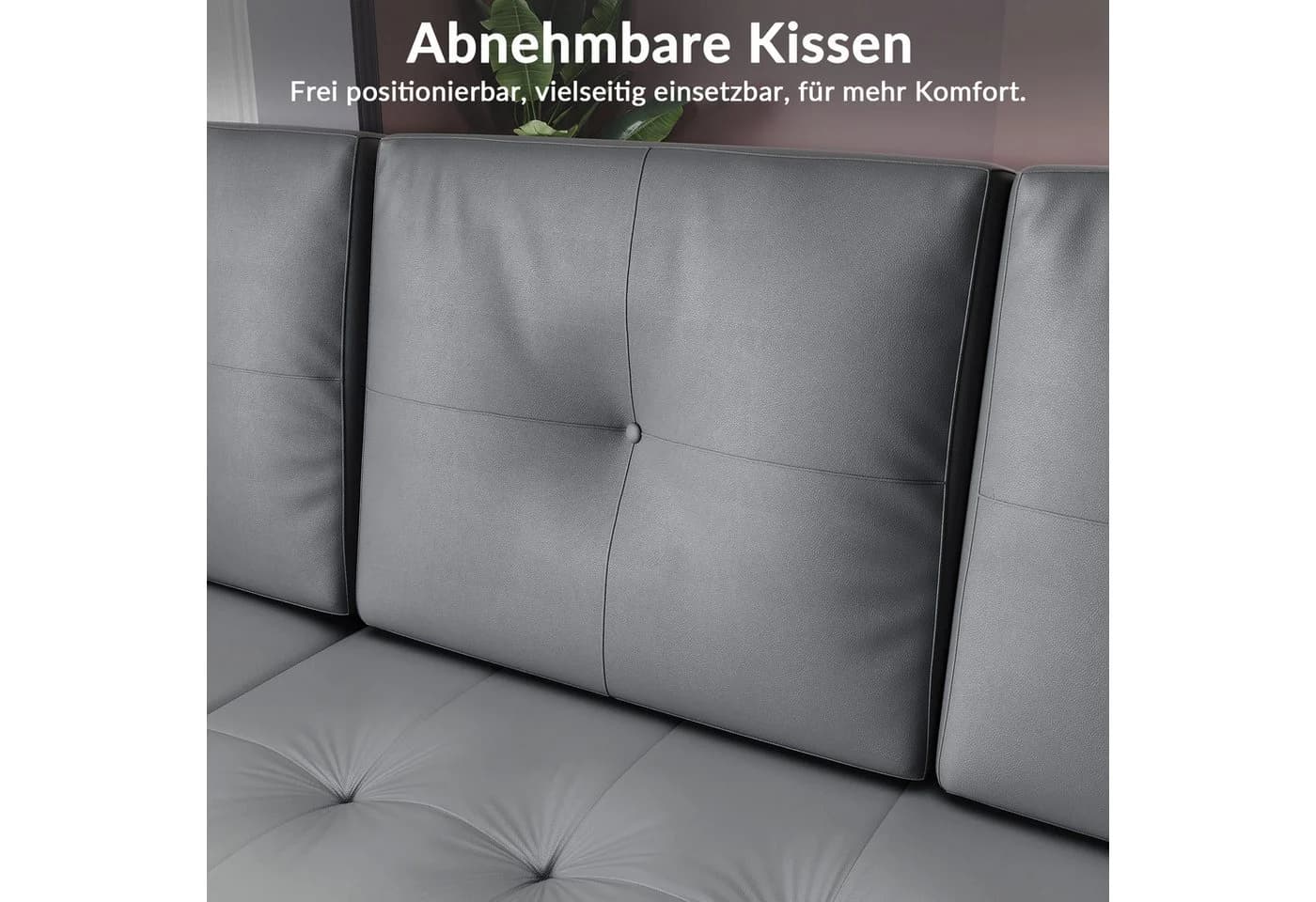 SONNI Schlafsofa Ecksofa 3-Sitzer Kunstleder Dunkelgrau - Bild 5