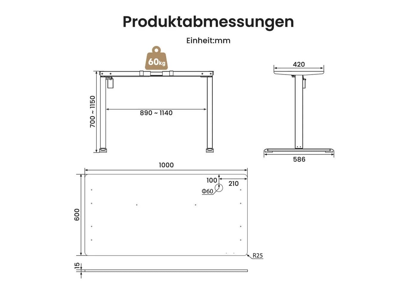 SONNI Elektrisch Höhenverstellbarer Schreibtisch mit Memory-Funktion - Bild 3