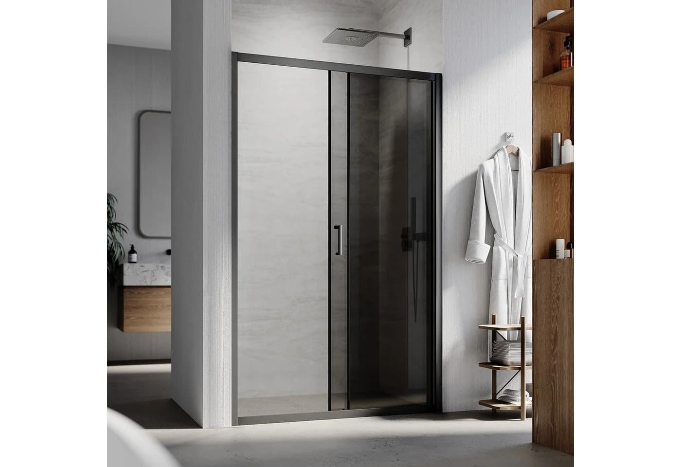 SONNI Dusch-Schiebetür Schwarz 5mm Sicherheitsglas Aluminium