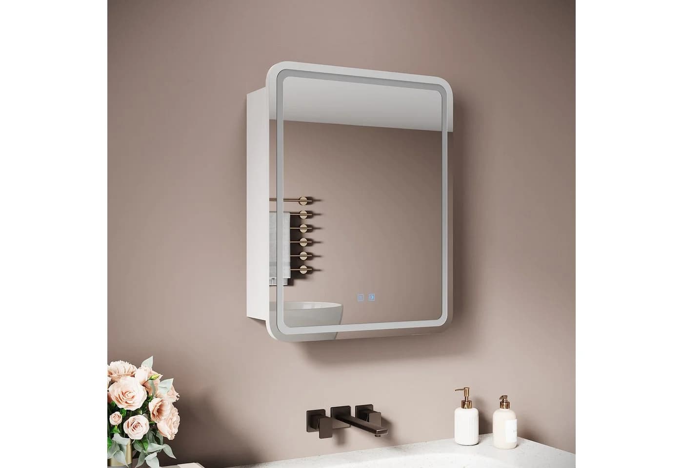 SONNI Spiegelschrank Badezimmer mit LED-Spiegel Urban Beige