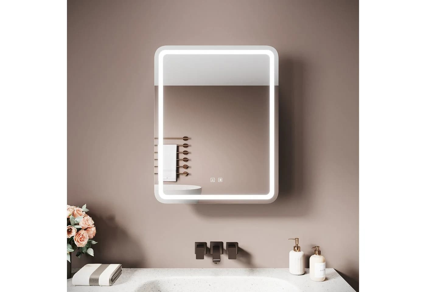 SONNI Spiegelschrank Badezimmer mit LED-Spiegel Urban Beige - Bild 2
