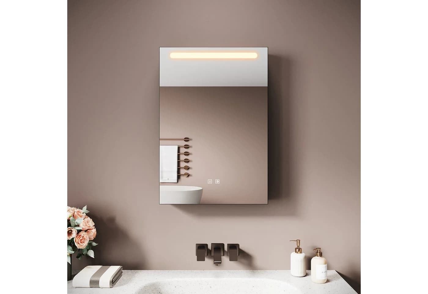 SONNI Spiegelschrank Badezimmer LED-Beleuchtung 3 Farben Grau