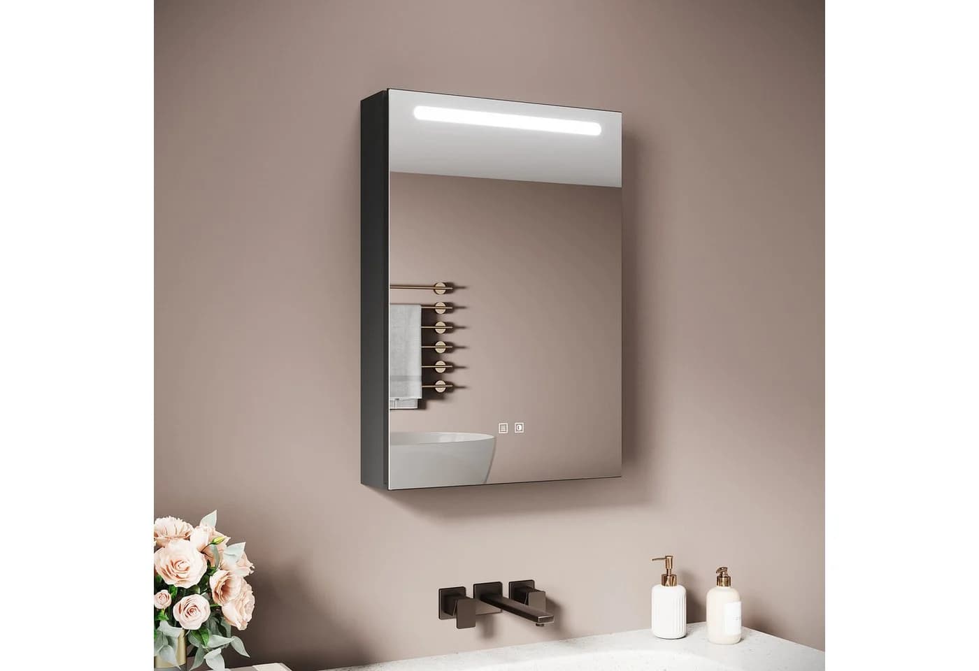SONNI Spiegelschrank Badezimmer LED-Beleuchtung 3 Farben Grau - Bild 2
