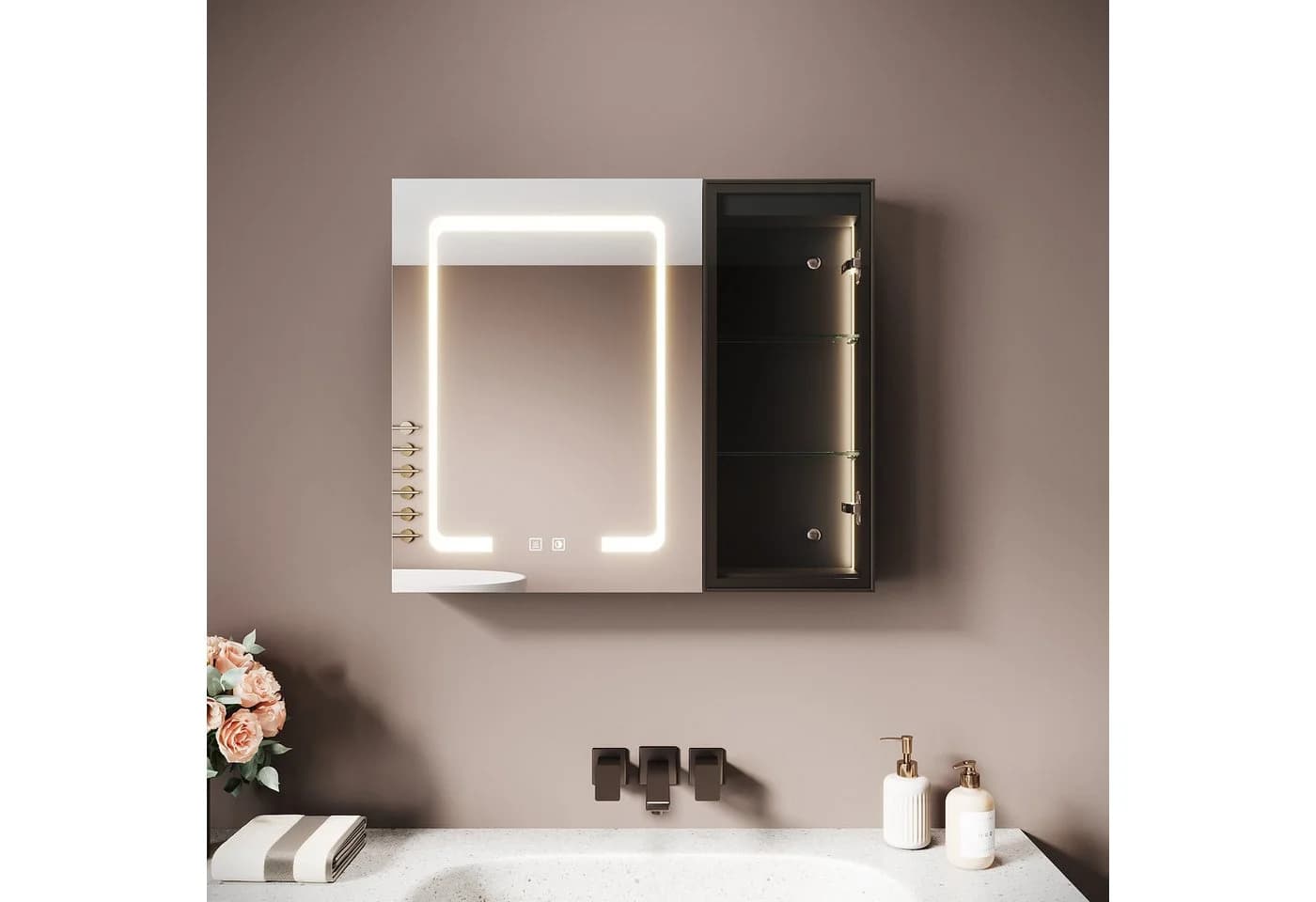 SONNI Spiegelschrank Badezimmer mit LED-Beleuchtung, Anti-Beschlag & Steckdose