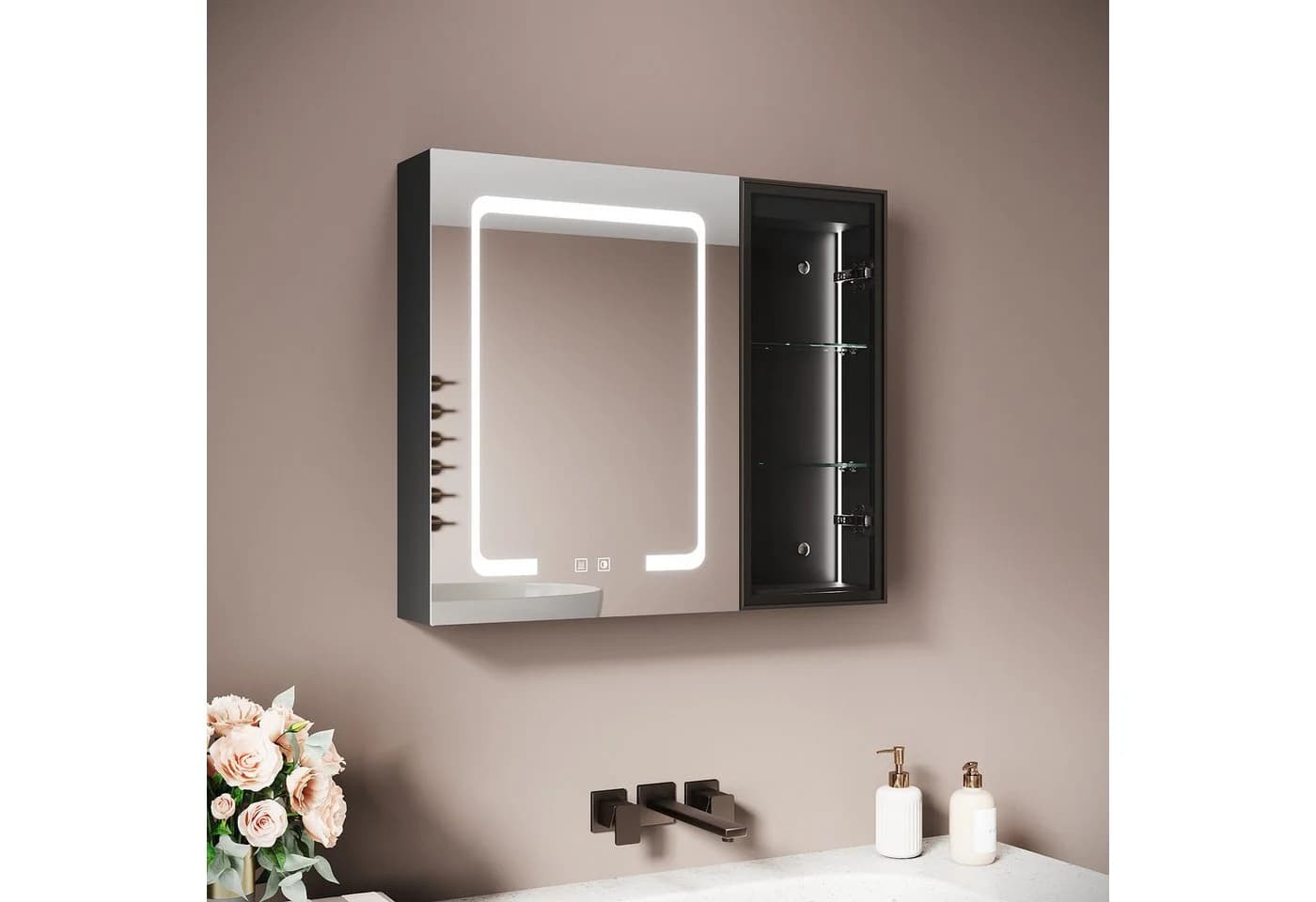 SONNI Spiegelschrank Badezimmer mit LED-Beleuchtung, Anti-Beschlag & Steckdose - Bild 2