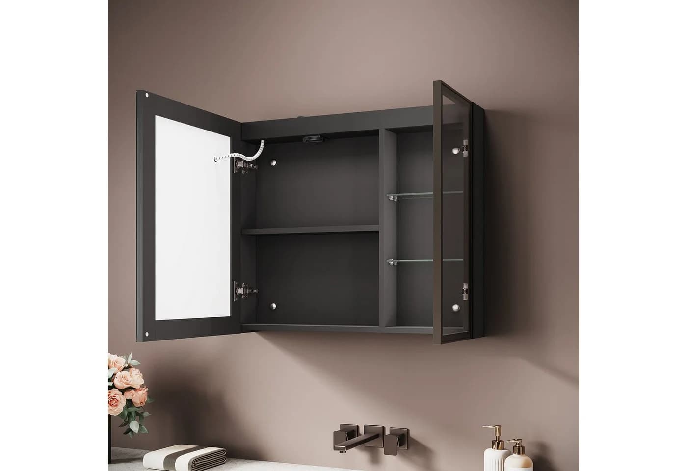 SONNI Spiegelschrank Badezimmer mit LED-Beleuchtung, Anti-Beschlag & Steckdose - Bild 3