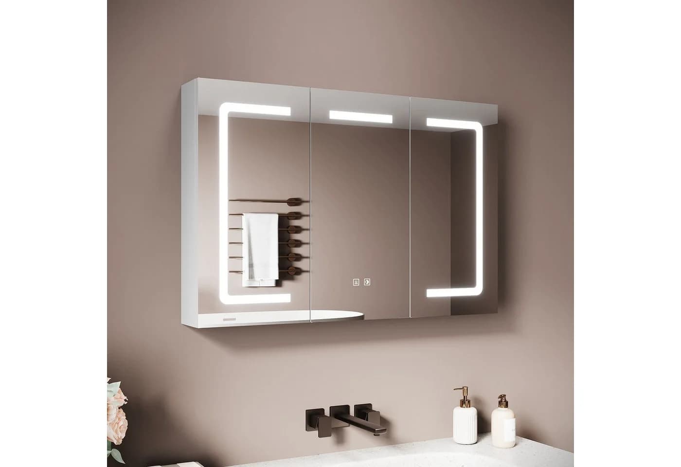 SONNI Spiegelschrank Badezimmer mit LED-Beleuchtung, Anti-Beschlag, 3 Farbtemperaturen, 90x60x13cm - Bild 2