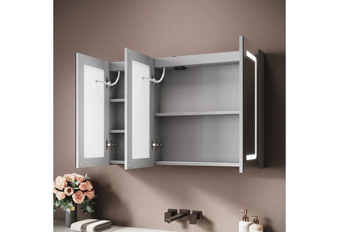 SONNI Spiegelschrank Badezimmer mit LED-Beleuchtung, Anti-Beschlag, 3 Farbtemperaturen, 90x60x13cm - Bild 3