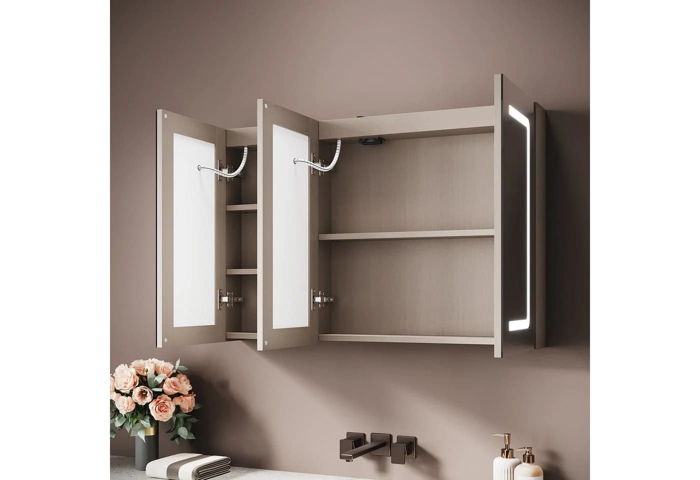 SONNI Spiegelschrank Badezimmer mit LED-Beleuchtung, Anti-Beschlag, 3 Farbtemperaturen, 90x60x13cm - Bild 3
