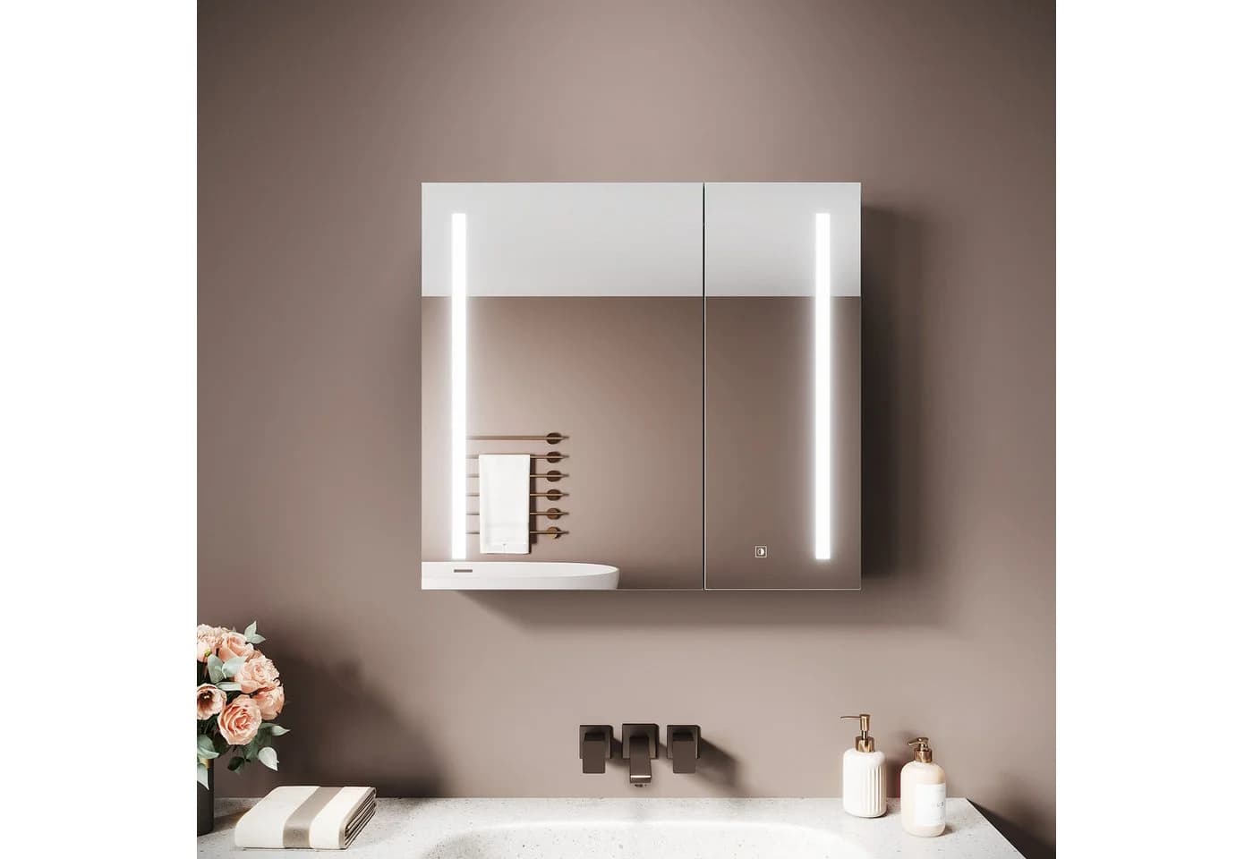 SONNI Spiegelschrank Badezimmerschrank 70x65cm mit 3-farbiger dimmbarer Beleuchtung - Bild 2
