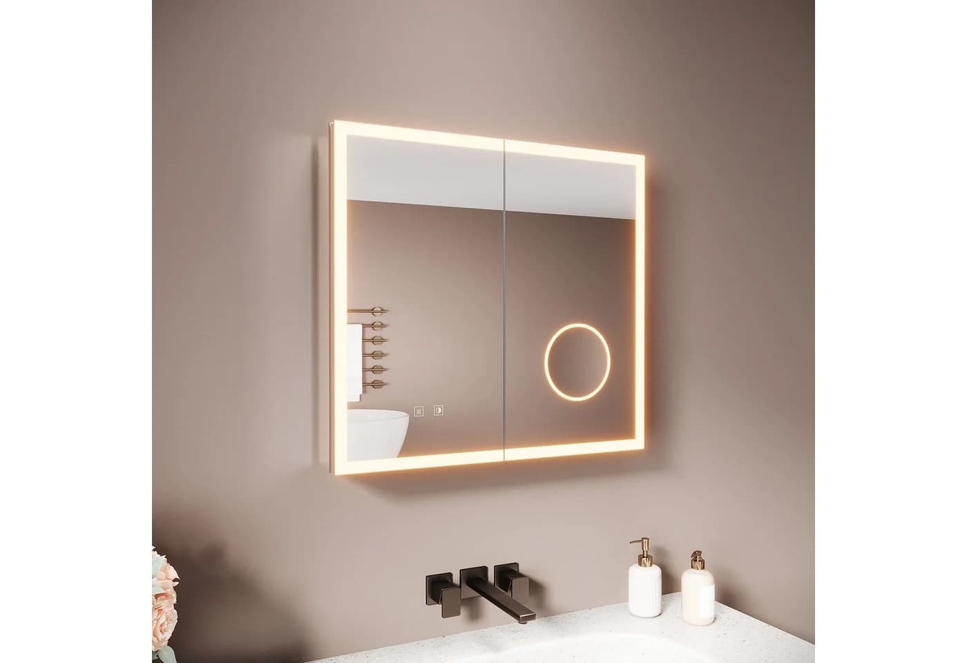 SONNI Spiegelschrank Badezimmerschrank 65x60cm Silber
