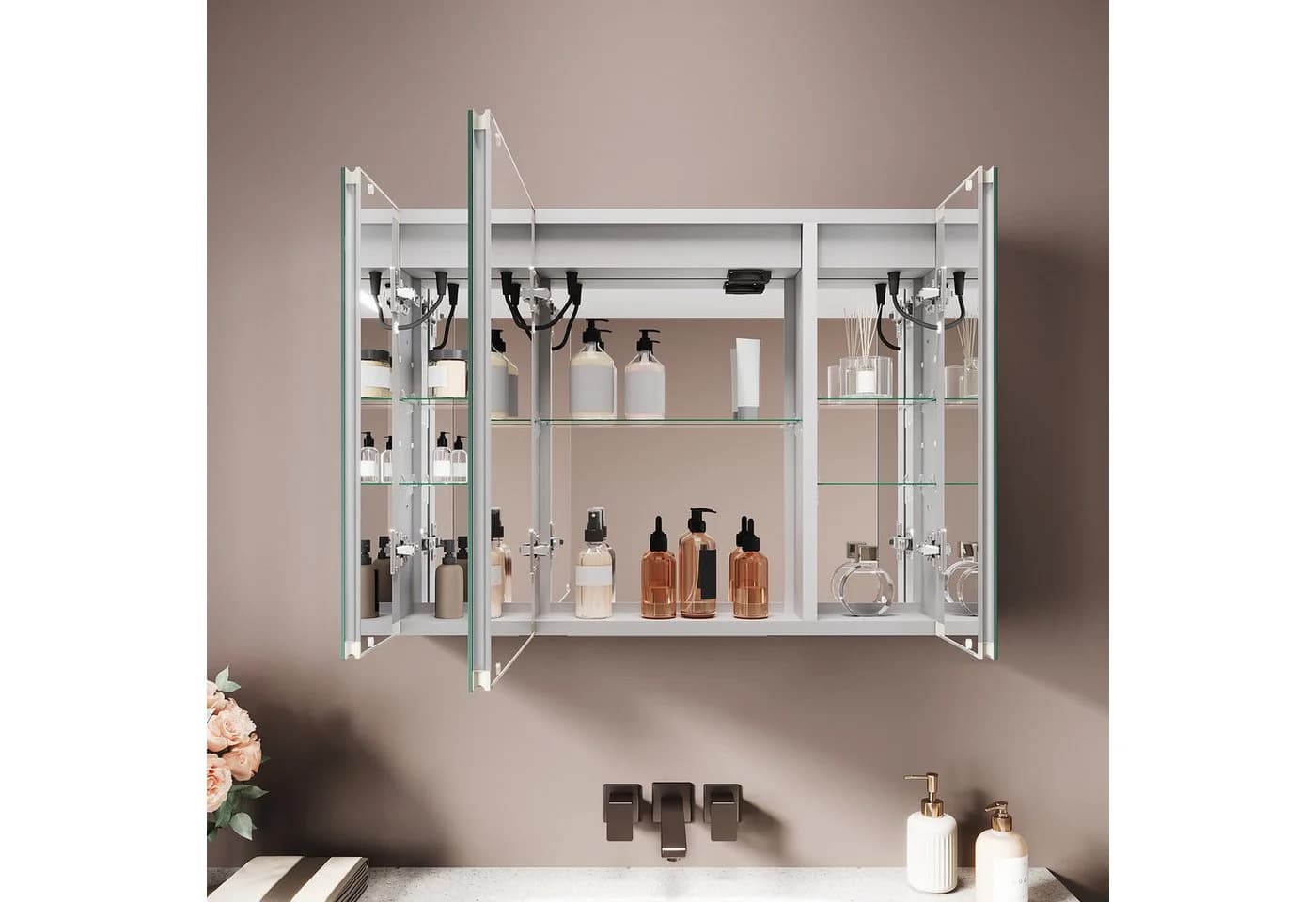 SONNI Alu-Spiegelschrank mit 3-farbiger dimmbarer Beleuchtung - Bild 4