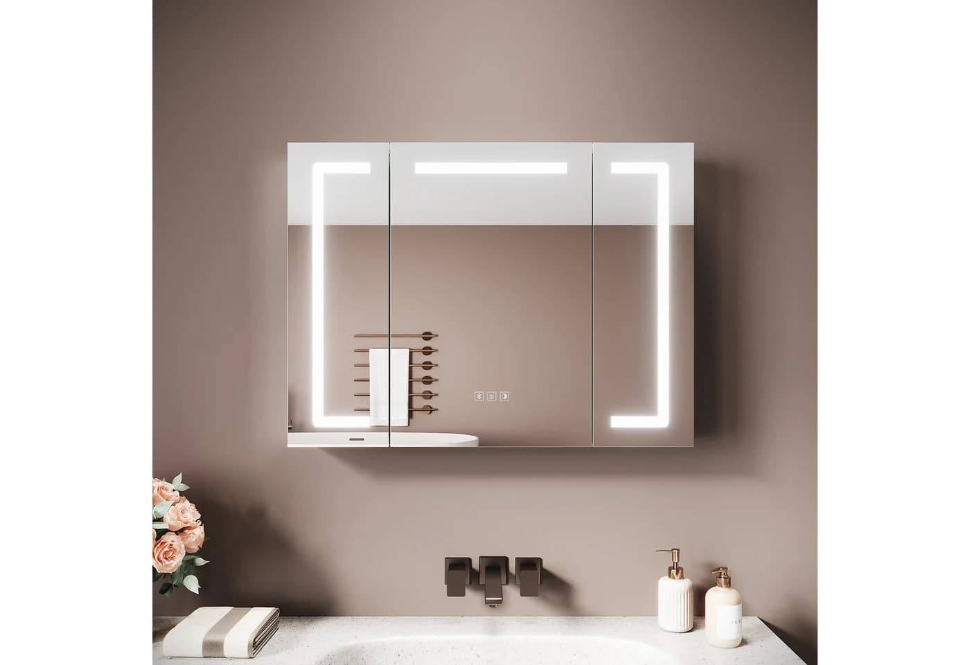 SONNI Spiegelschrank 80x60cm Silber Alu mit 3-farbiger Beleuchtung - Bild 2