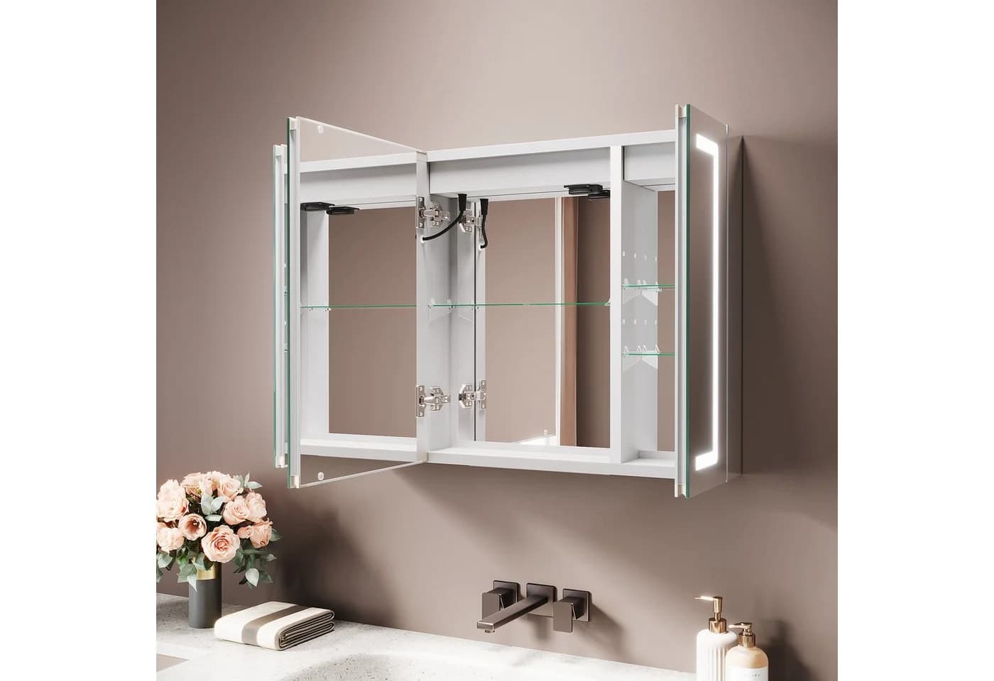SONNI Spiegelschrank 80x60cm Silber Alu mit 3-farbiger Beleuchtung - Bild 5