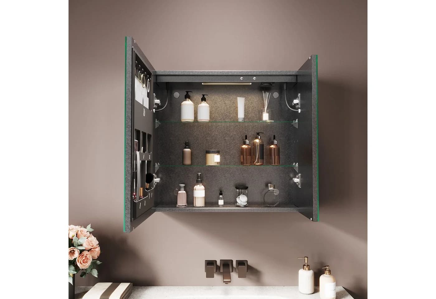 SONNI Spiegelschrank Badezimmerschrank mit 3-farbiger Beleuchtung - Bild 3