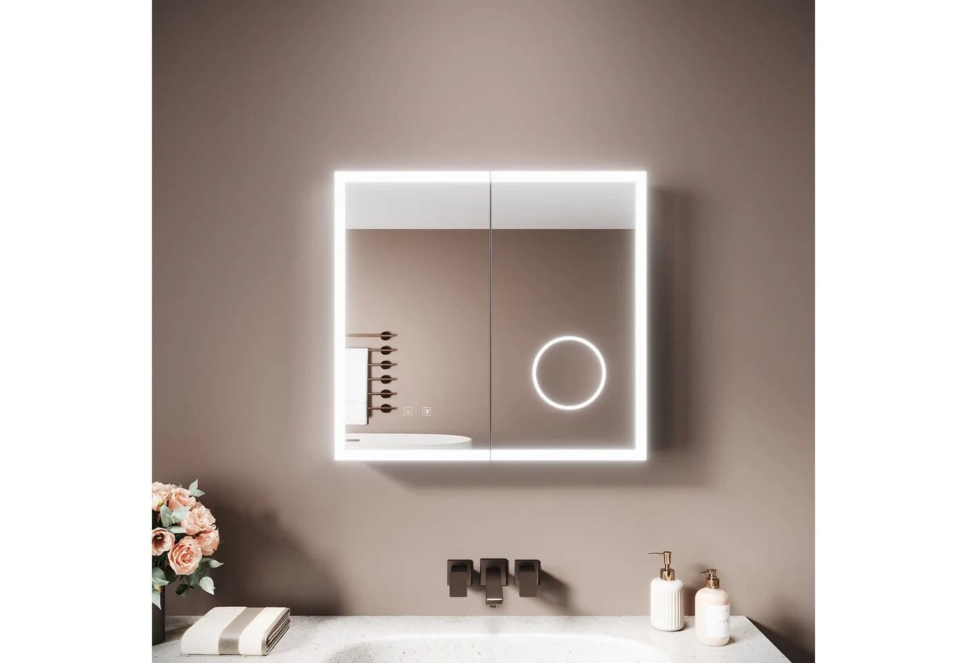 SONNI Spiegelschrank Badezimmerschrank mit Beleuchtung Silber - Bild 2