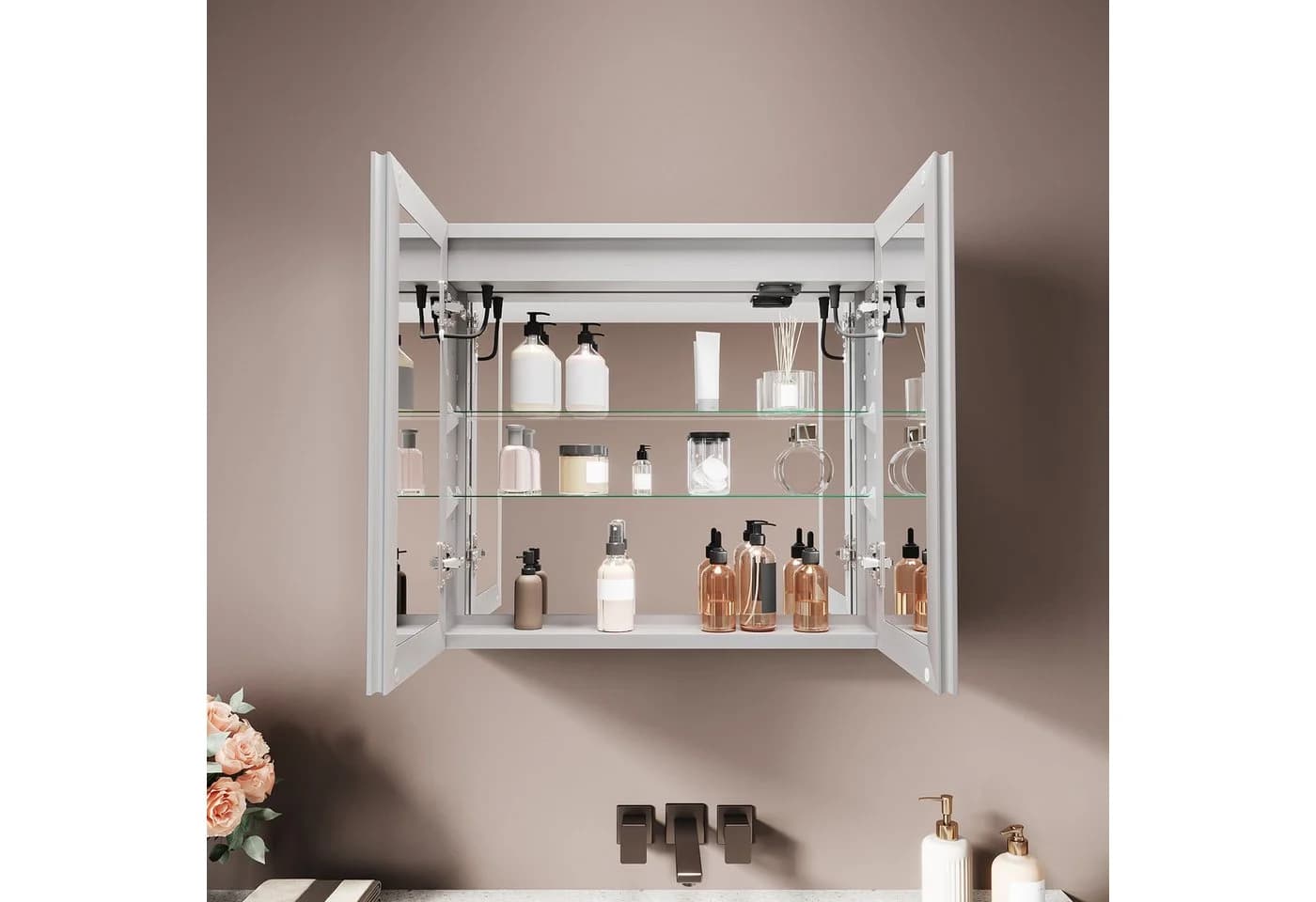 SONNI Spiegelschrank Badezimmerschrank mit Beleuchtung Silber - Bild 3