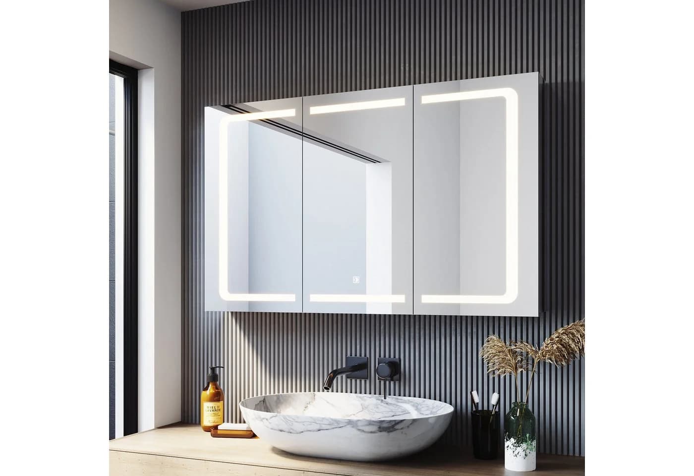SONNI Spiegelschrank 105 cm x 65 cm mit Touch und Steckdose, 3-türig, Anti-Fog - Bild 2