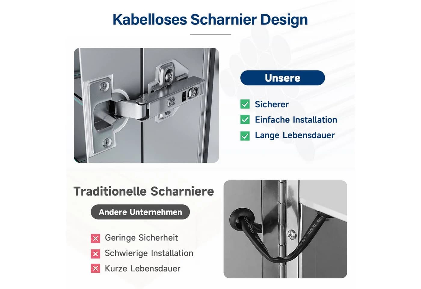 SONNI Spiegelschrank 105 cm x 65 cm mit Touch und Steckdose, 3-türig, Anti-Fog - Bild 5