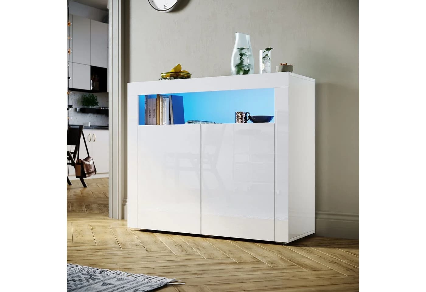 SONNI Kommode Sideboard Weiß Hochglanz mit LED-Beleuchtung - Bild 2