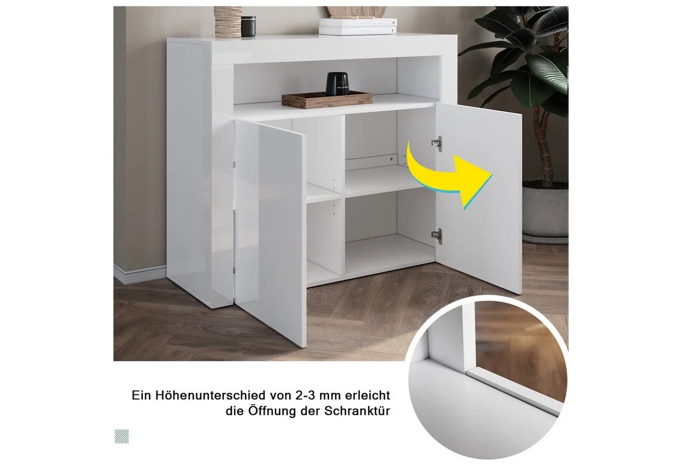 SONNI Kommode Sideboard Weiß Hochglanz mit LED-Beleuchtung - Bild 5