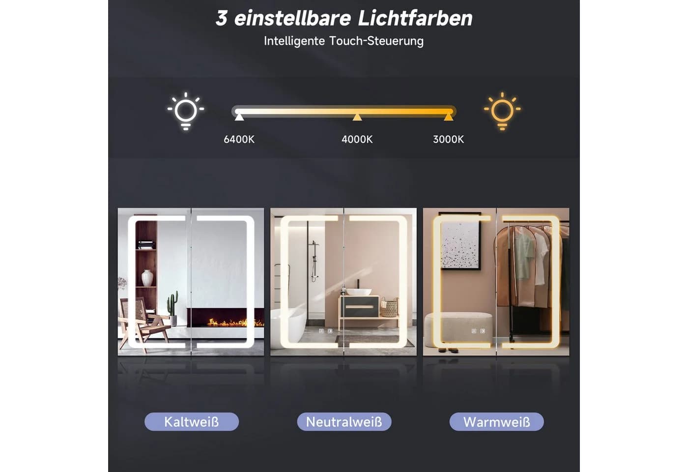 SONNI Badezimmerspiegelschrank Doppeltüriger Metall Einstellbare Helligkeit - Bild 3