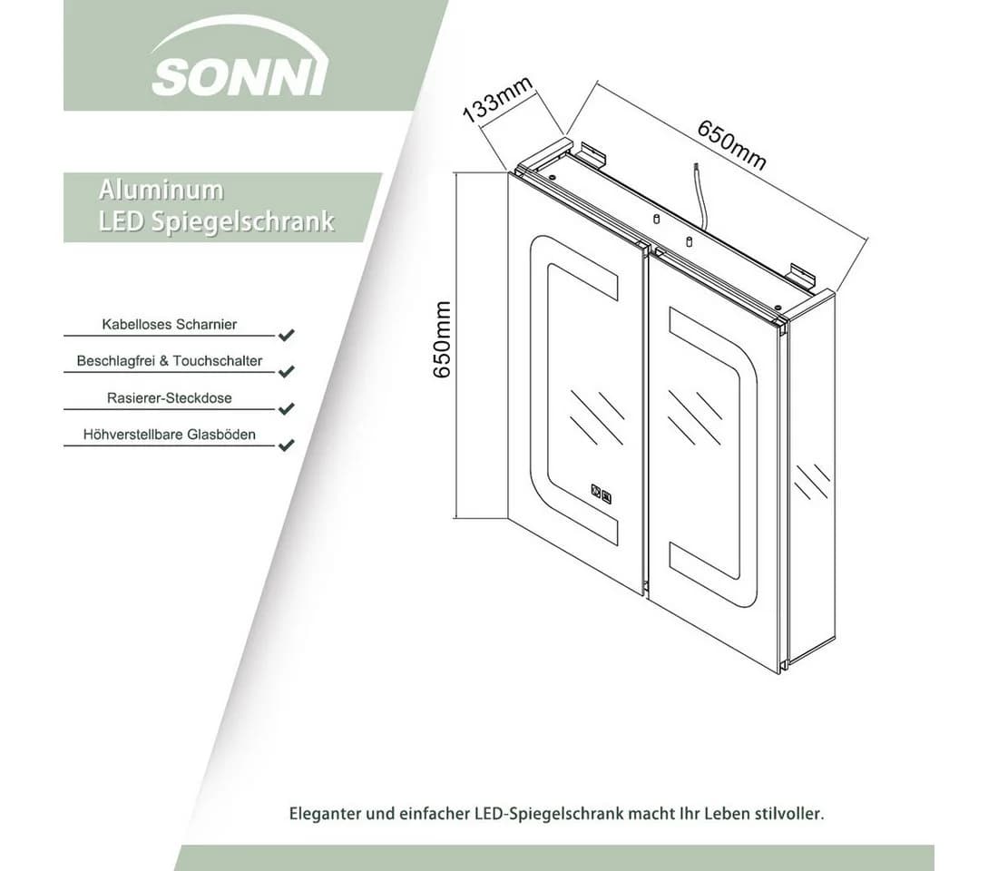 SONNI Badezimmerspiegelschrank Doppeltüriger Metall Einstellbare Helligkeit - Bild 5