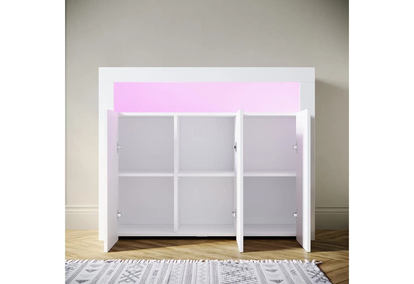 SONNI Kommode Sideboard Weiß Hochglanz mit LED Beleuchtung
