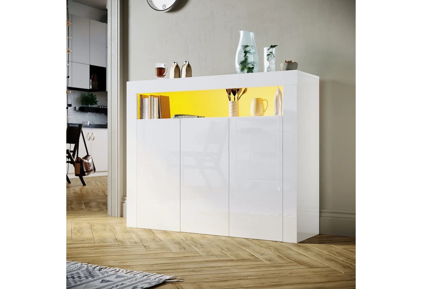SONNI Kommode Sideboard Weiß Hochglanz mit LED Beleuchtung - Bild 2