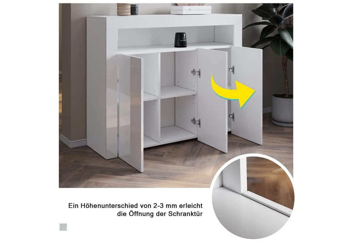 SONNI Kommode Sideboard Weiß Hochglanz mit LED Beleuchtung - Bild 5