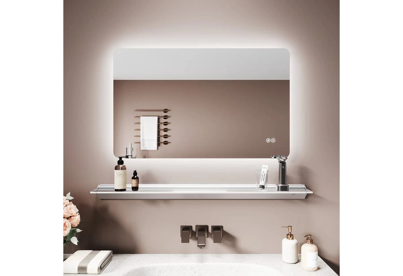 SONNI LED-Wandregal mit Sensor & 3 Lichtfarben Silber - Bild 2