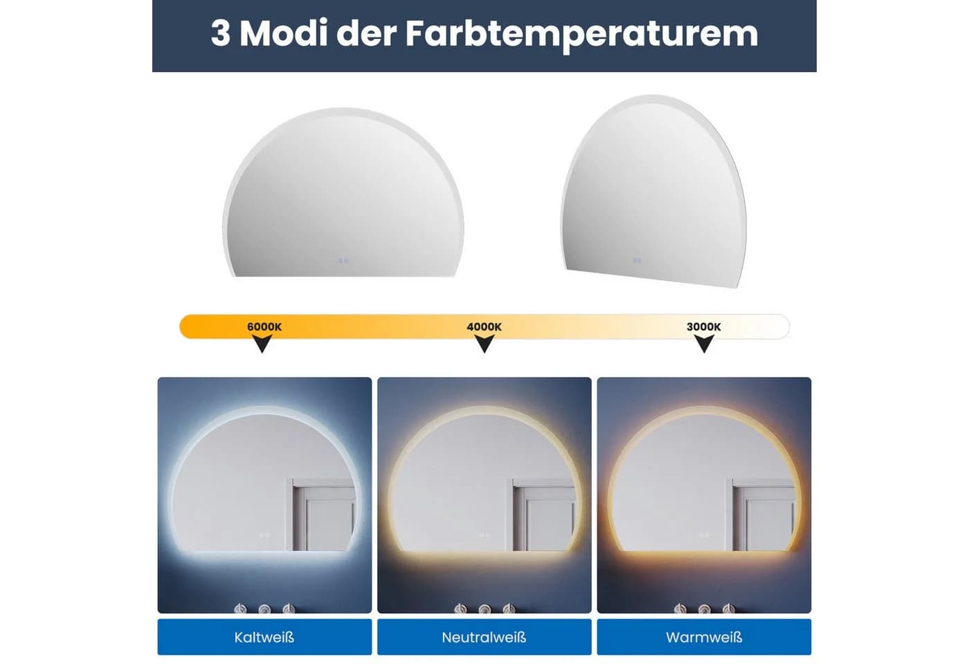 SONNI Badspiegel mit LED Beleuchtung Drei Farbtemperaturen dimmbar - Bild 4