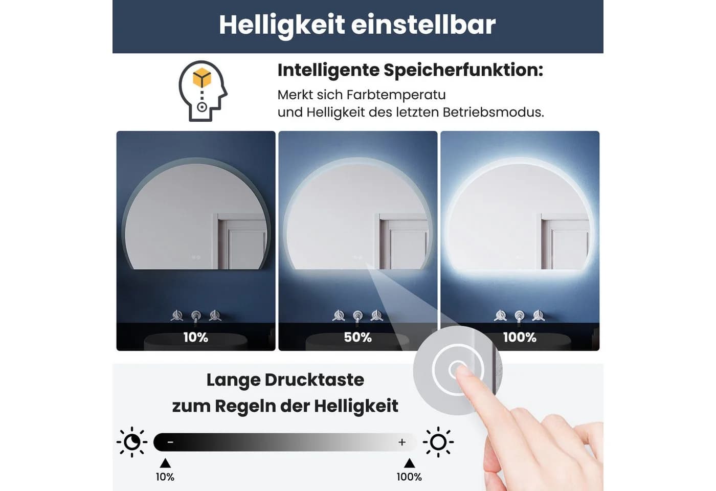 SONNI Badspiegel mit LED Beleuchtung Drei Farbtemperaturen dimmbar - Bild 5