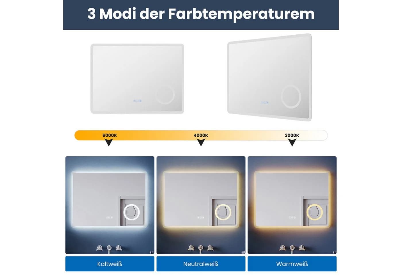 SONNI Badspiegel mit LED-Beleuchtung, Bluetooth & 3-fach Vergrößerung - Bild 3
