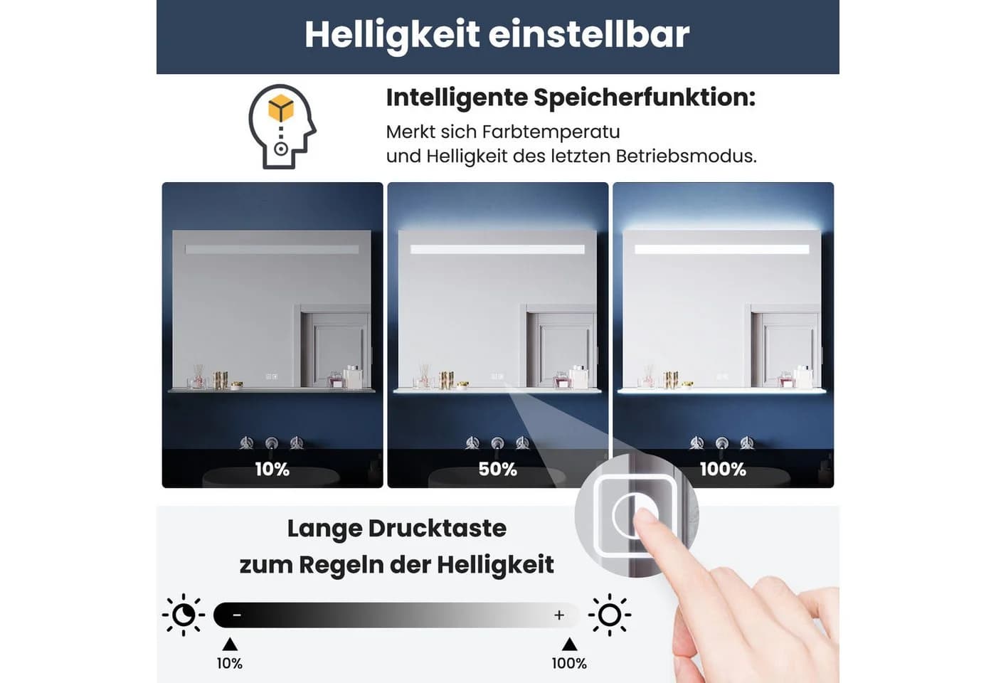 SONNI Badspiegel mit LED-Beleuchtung, Ablagefach & Antibeschlag - Bild 5