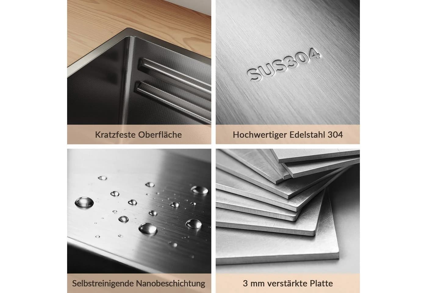 SONNI Küchenspüle 304 Edelstahl Schwarz Einbauspüle