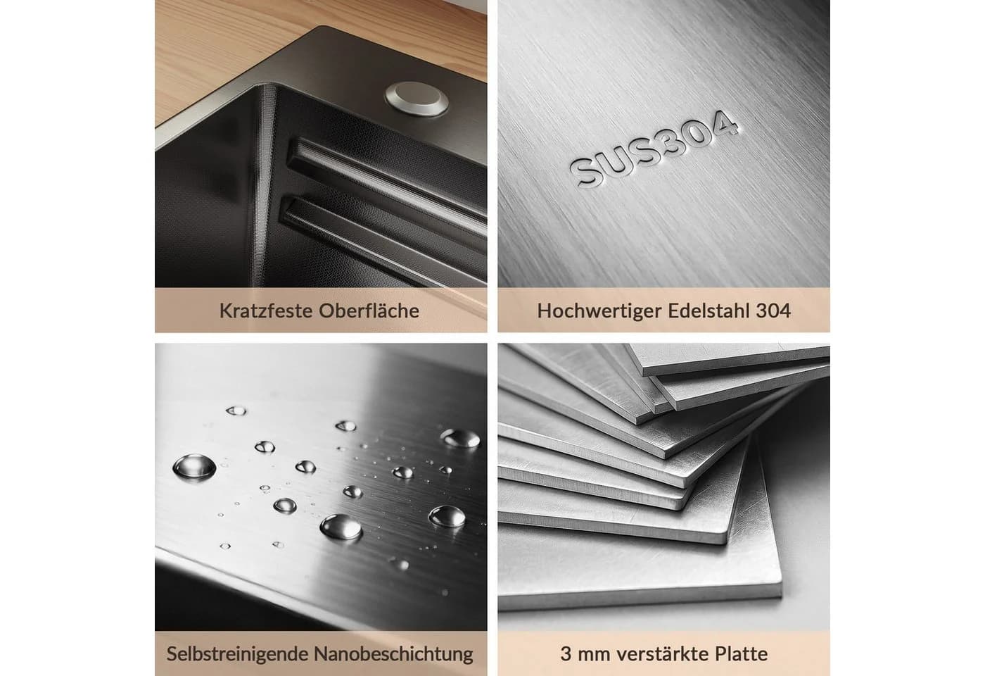 SONNI Küchenspüle aus Edelstahl mit integrierter Armatur und Zubehör - Bild 4