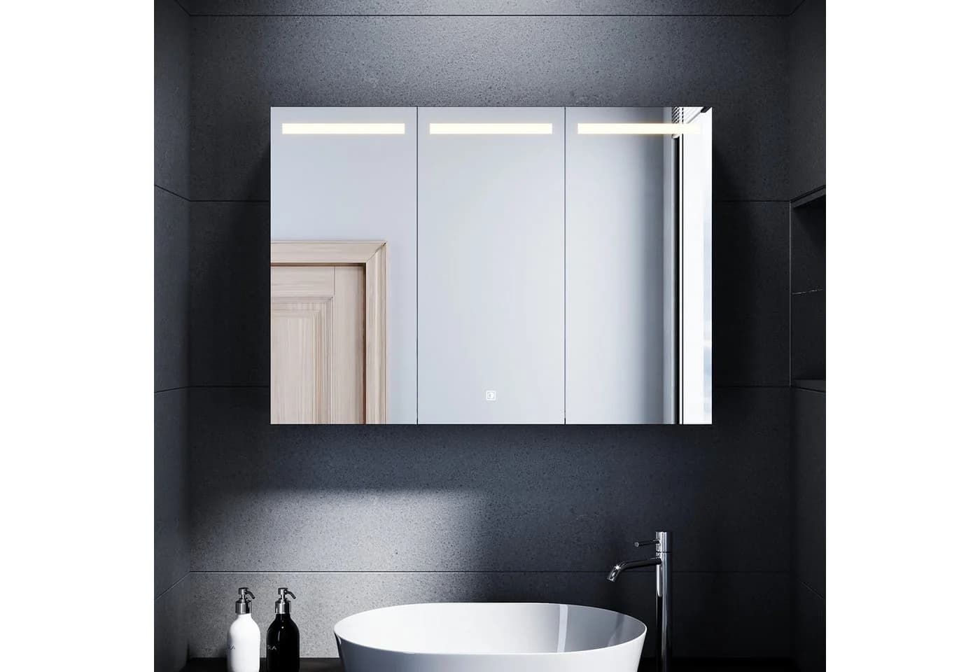 SONNI Spiegelschrank 105x65cm Edelstahl 3-türig mit Beleuchtung - Bild 3