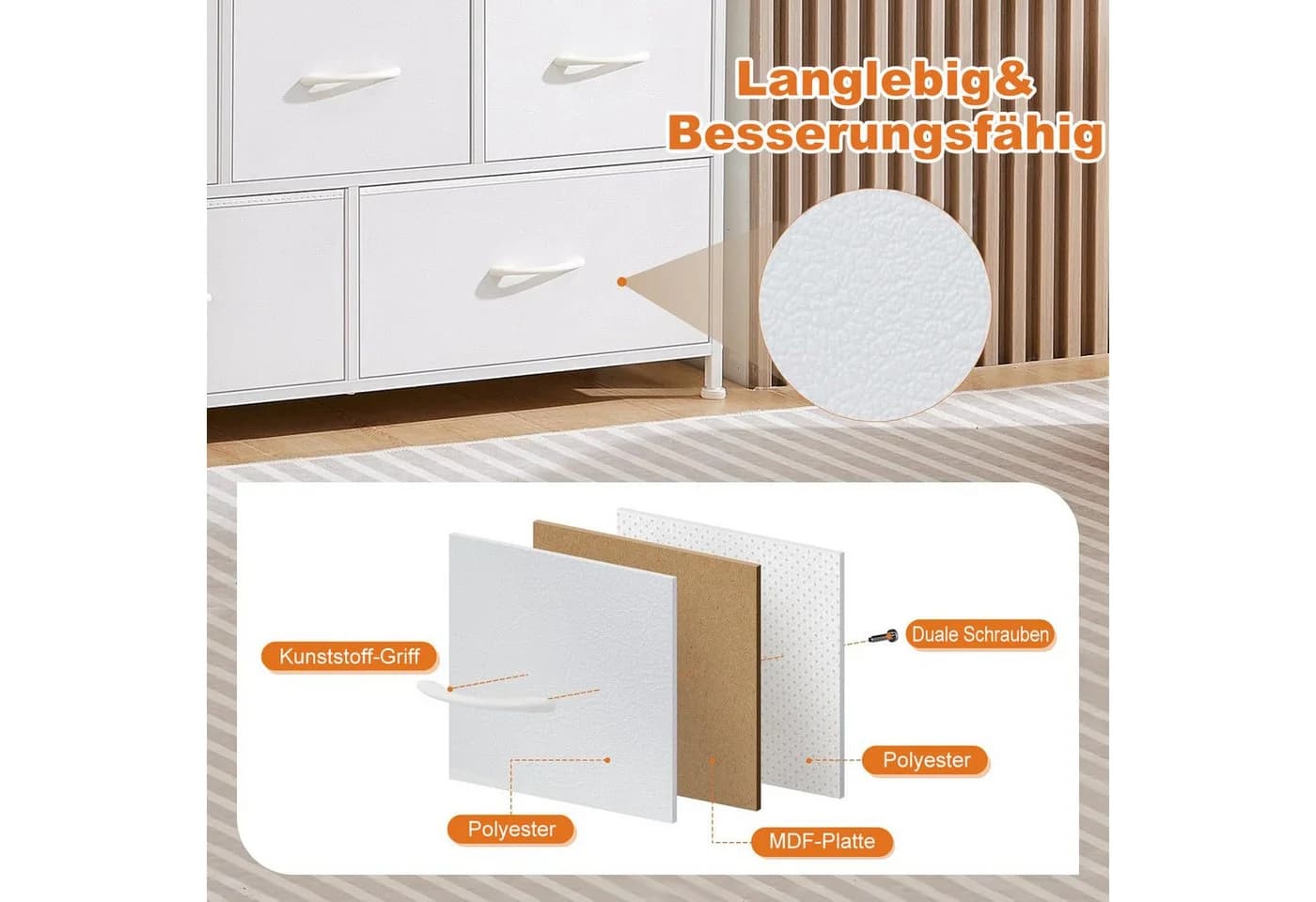 DUMOS Stauraumschrank Kommode mit Stoffschubladen, Stoffkommode für Schlafzimmer - Bild 3