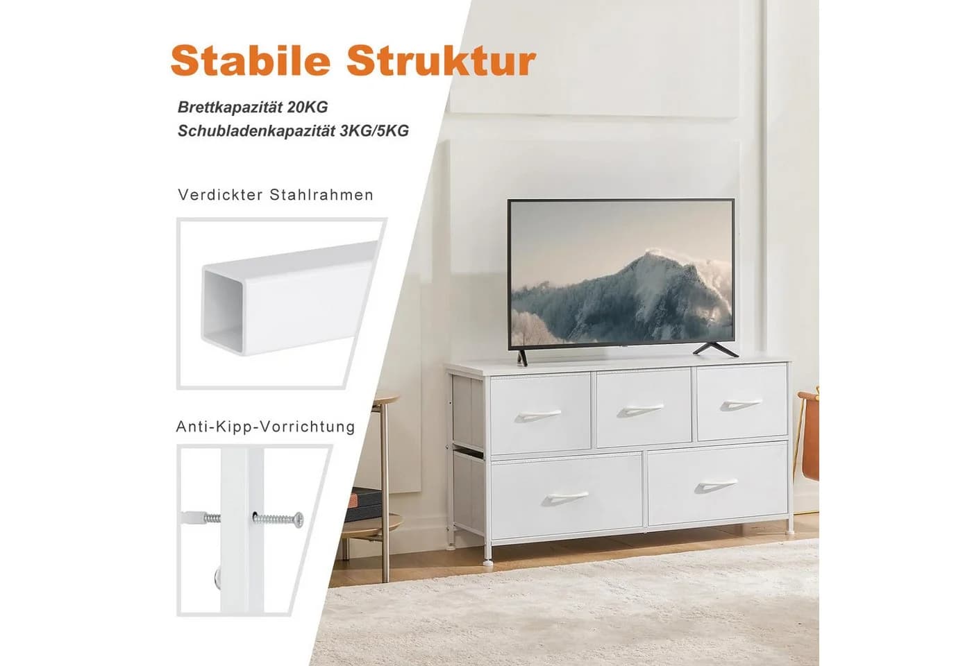 DUMOS Stauraumschrank Kommode mit Stoffschubladen, Stoffkommode für Schlafzimmer - Bild 5