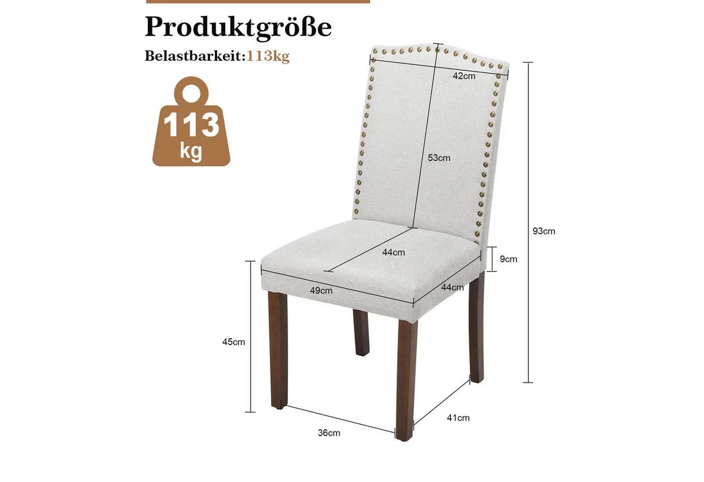 DUMOS Esszimmerstuhl Set Gepolstert mit Holzrahmen Grau/Weiß/Braun - Bild 3